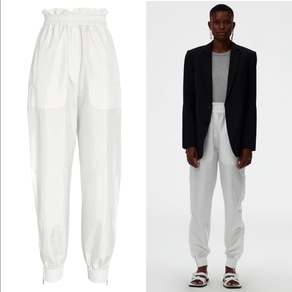 Tibi White Elastic Waist Track Pants